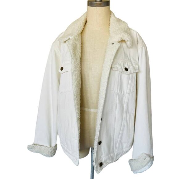 Lola Jeans Sherpa Lined Denim Jacket Medium – Off White Cozy Western Boho NWT - Picture 6 of 13